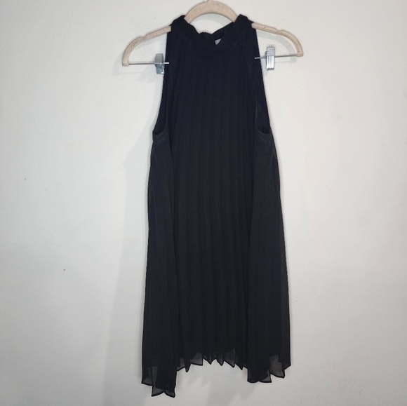 Betsey Johnson Black Accordion Pleat Tie Back High Neck XS Mini Tunic Dress - Picture 1 of 9